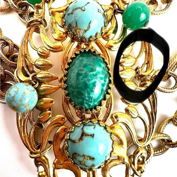 Vintage Napier cabochon gold tone and stone chain belt - Picture 12 of 12